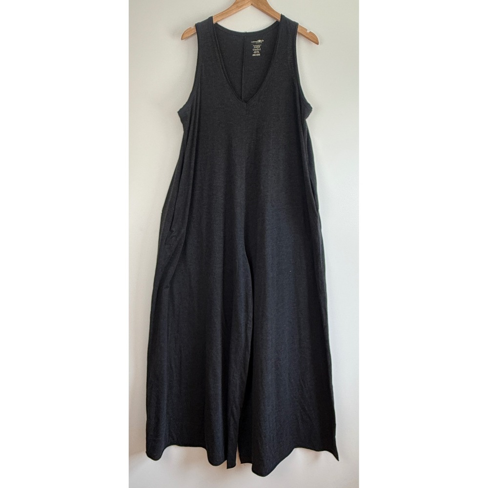 Natural Life Jumpsuit Womens One Size Gray Wide Leg V-Neck Sleeveless Pockets DG